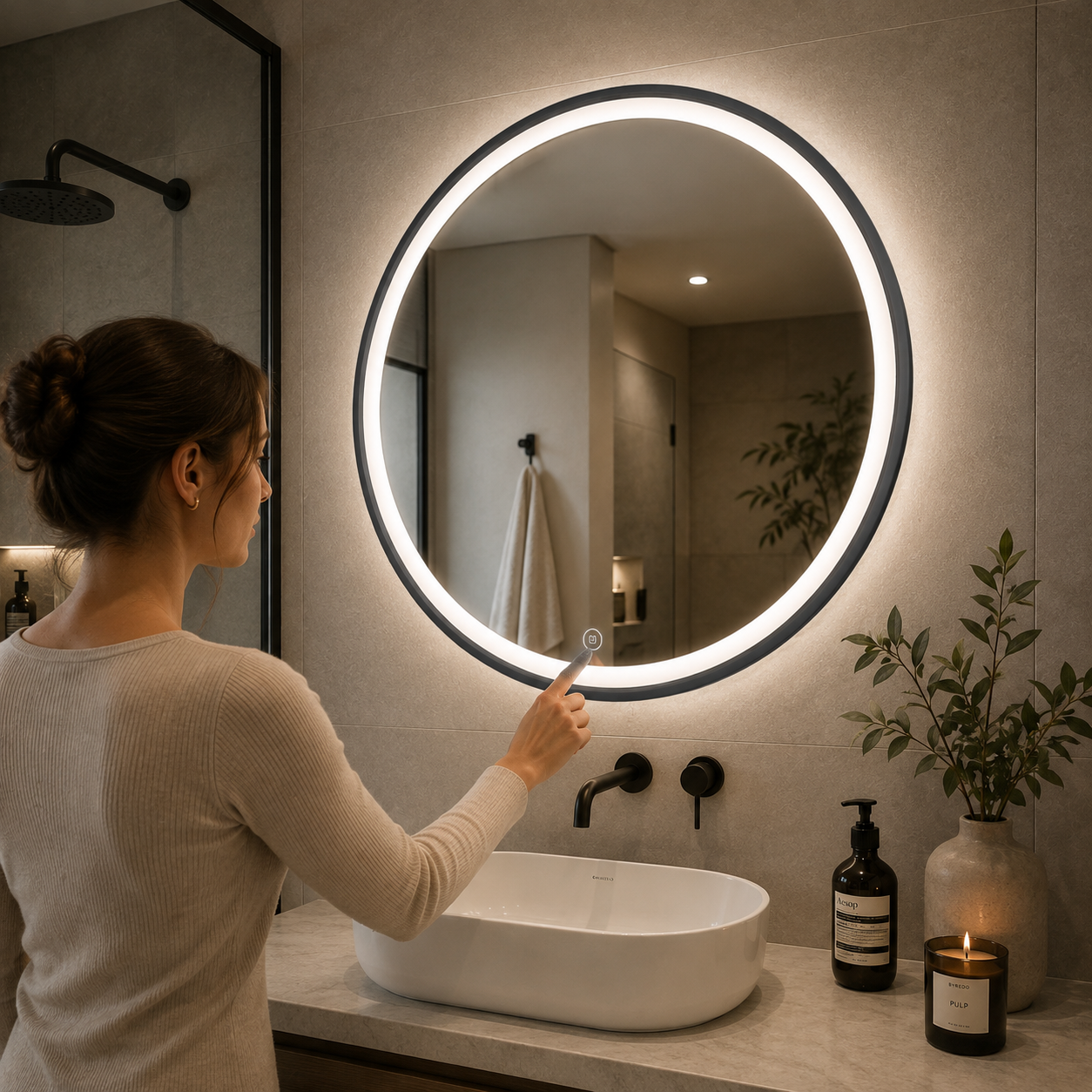 Smart Touch LED Bathroom Mirror Round 90cm