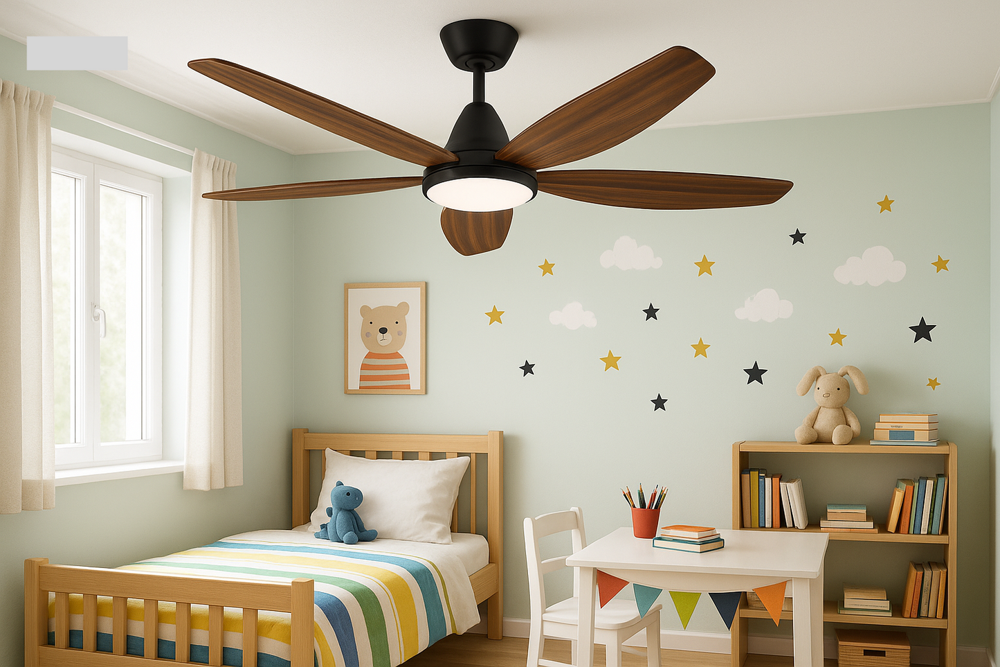 133cm Five Blade LED Ceiling Fan with Remote Control - Wood