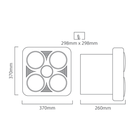 Technical drawing of a rectangular light fixture with dimensions