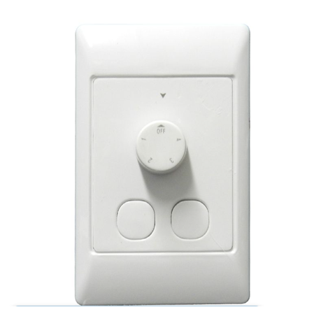 White wall switch with a dimmer knob on a white background