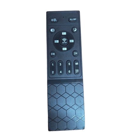 Black remote control with blue textured bottom on a white background