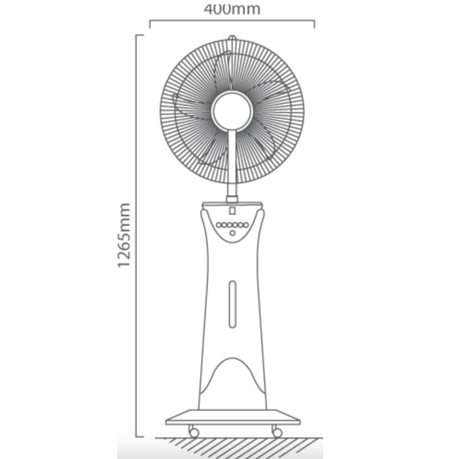 Portable rechargeable mist fan with LED light and remote. Ideal for load-shedding, camping, or office use. Efficient cooling and adjustable speeds.