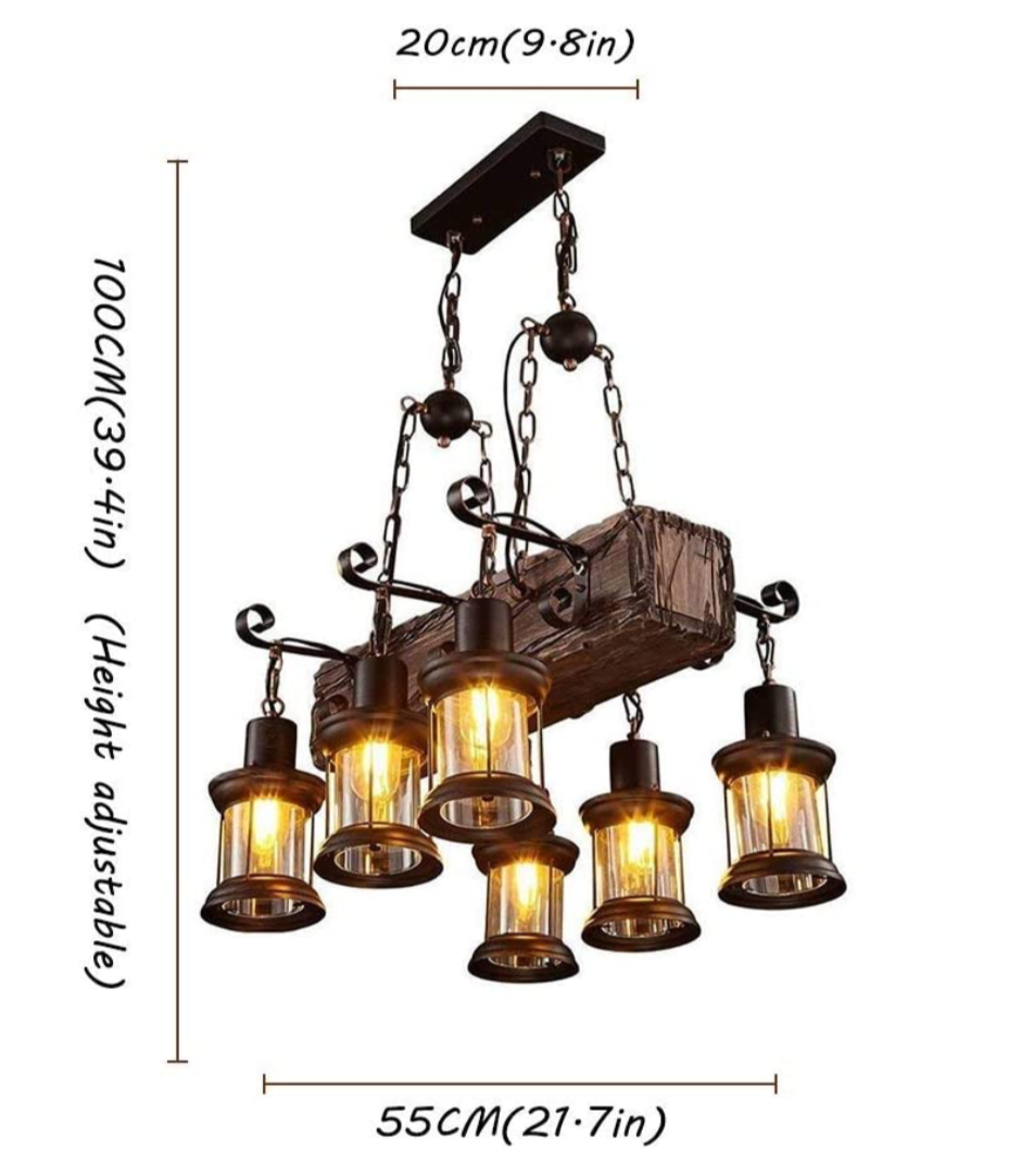 Vintage 6 Lamp Wooden Pendant