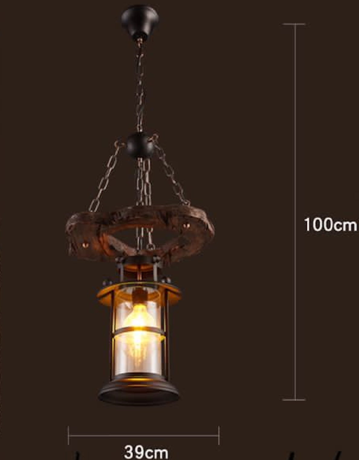 Rustic Wood & Iron Single Lamp Pendant Chandelier