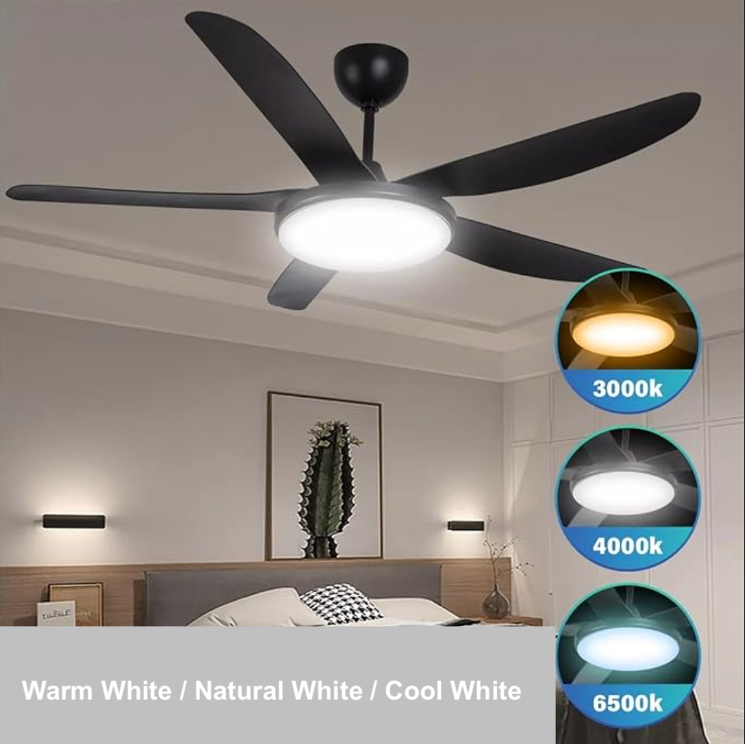 140cm Five Blade LED Ceiling Fan with Remote Control - Black