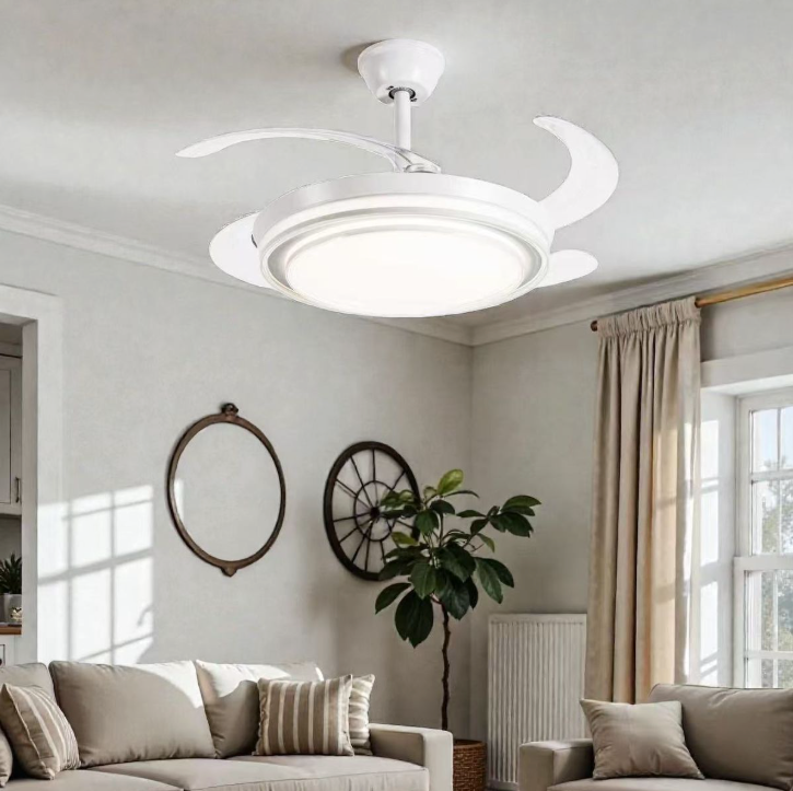 Retractable Ceiling Fan With Remote Control - White & Silver
