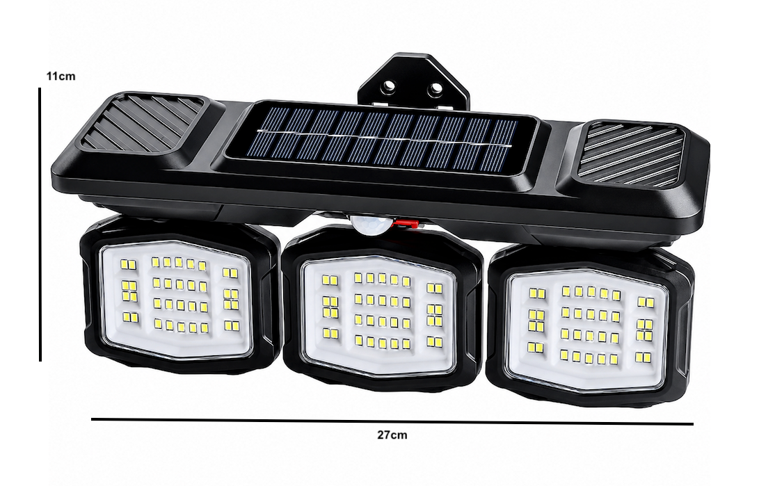 38w Solar Powered Triple Wall Light With Motion Sensor