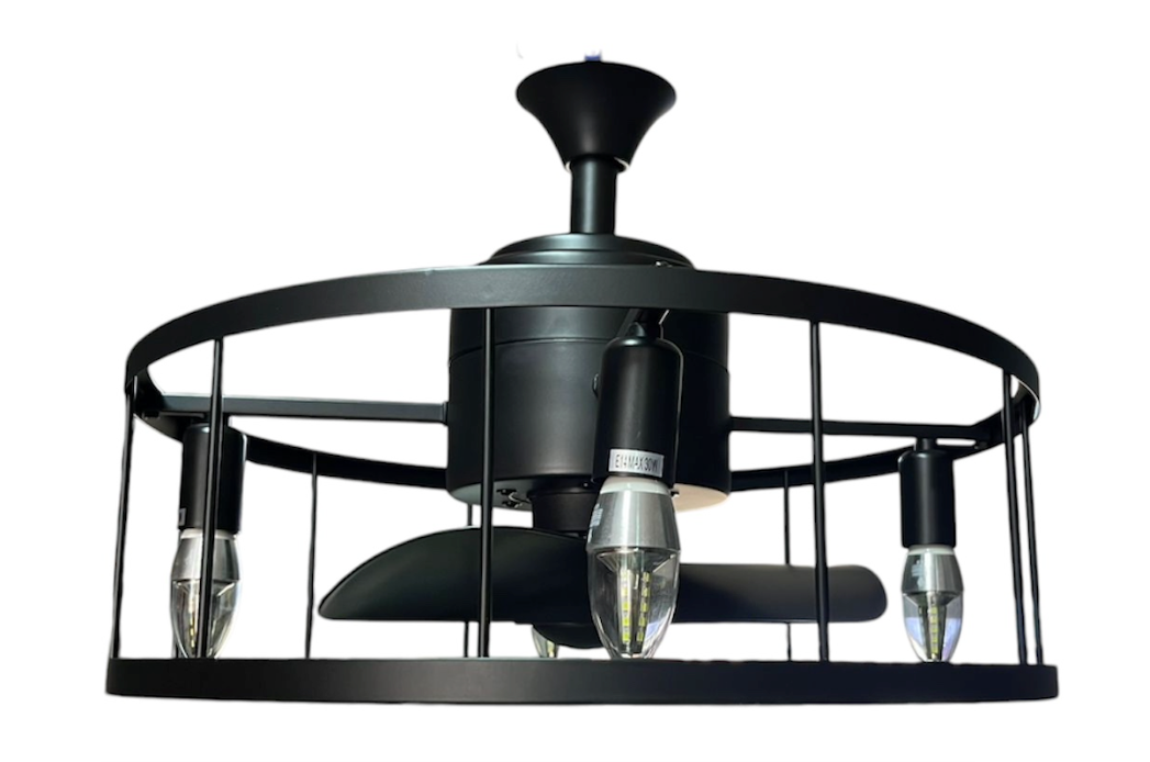 Industrial Metal Black Caged Ceiling Fan With Remote