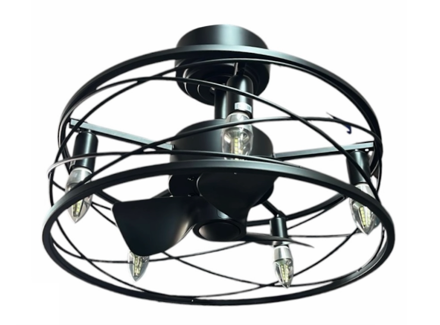 Industrial Metal Black Caged Ceiling Fan With Remote