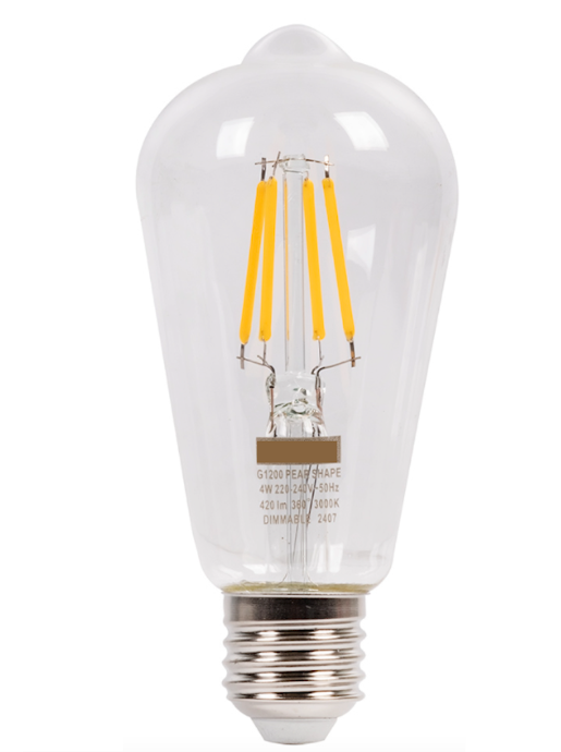 Dimmable Warm White Filament 4W E27 Light Bulb - Pear Shape