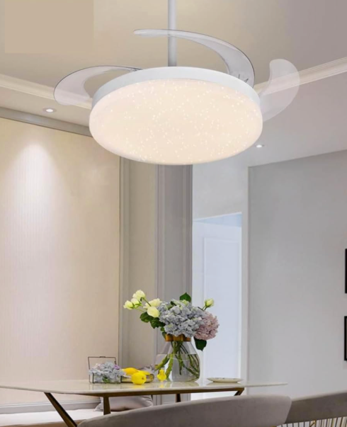 White Starlight Auto Folding Invisible Ceiling Fan With Remote Control