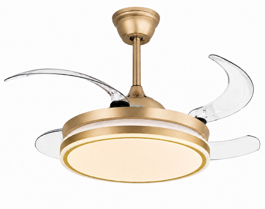 Gold Retractable Blade Ceiling Fan With Remote