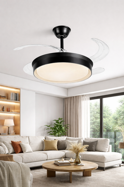 Retractable Ceiling Fan With Remote Control - Black