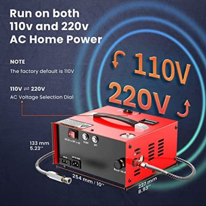 12V/220V Mini Compressor ***Red Box*** 250Bar Fill Pressure, Automatic Cut-Off Gauge