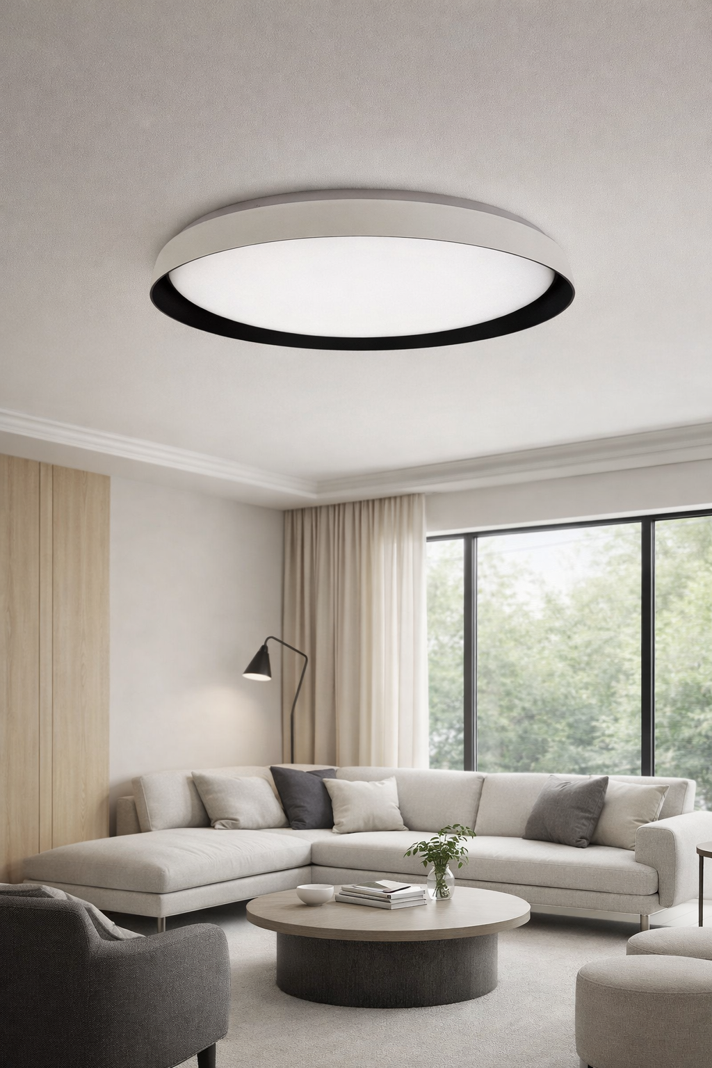 48w Decorative Ceiling Light With Built in LED - White & Black