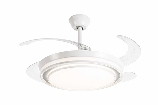 Retractable Ceiling Fan With Remote Control - White & Silver