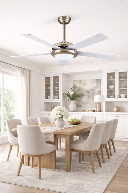 52 Inch White & Silver Ceiling Fan with LED and Remote