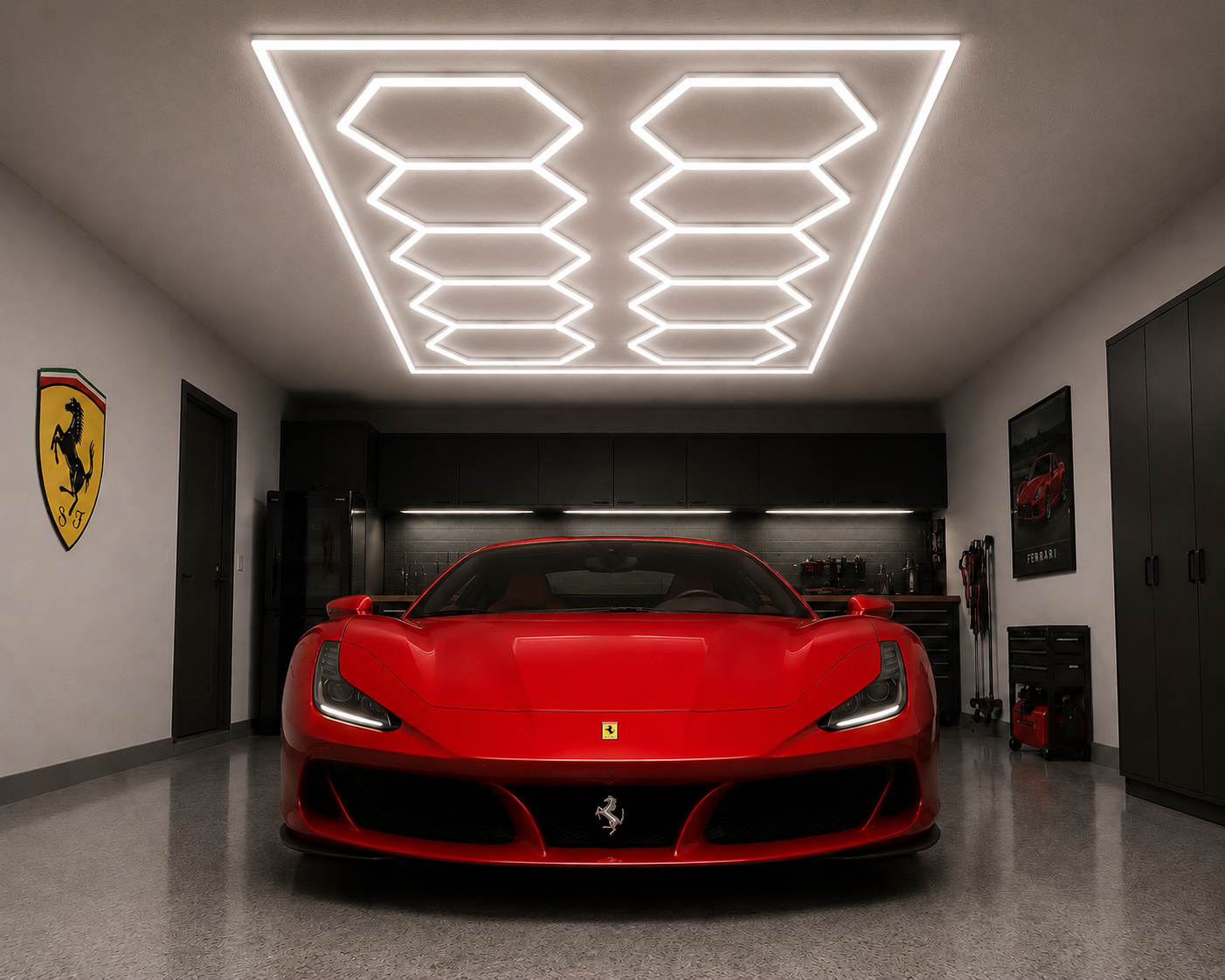 Hexagon Grid 632w LED Car Garage Light - 4.7m x 2.4m