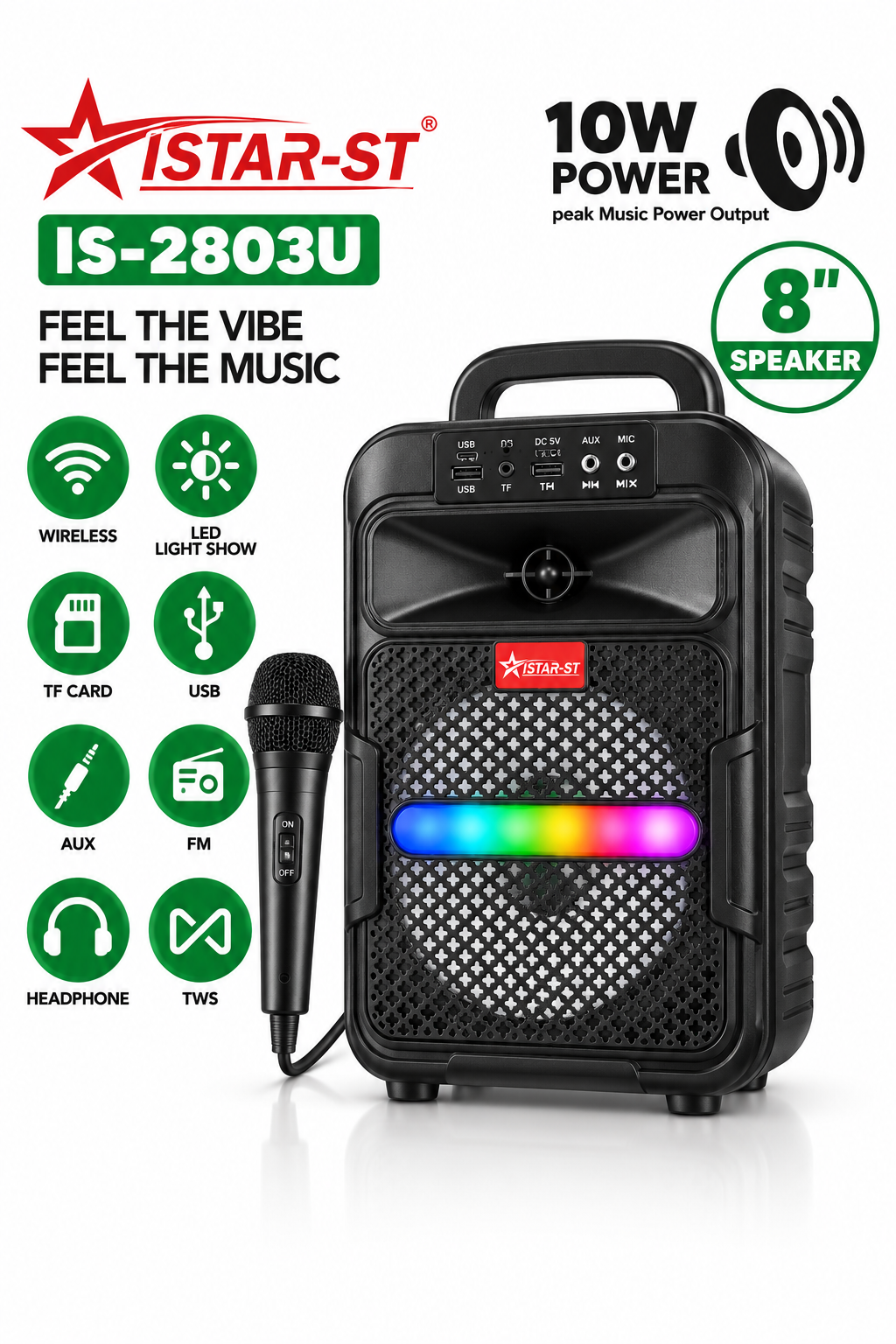 8" Bluetooth & FM Radio Portable Karaoke Speaker With Microphone