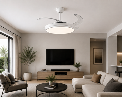 Retractable Ceiling Fan With LED & Remote Control - White
