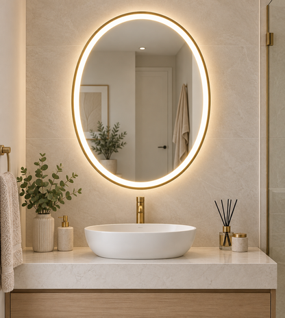 Gold Smart Touch LED Bathroom Mirror Oval 80cmx60cm