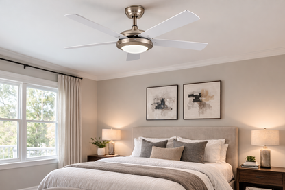 52 Inch White & Silver Ceiling Fan with LED and Remote