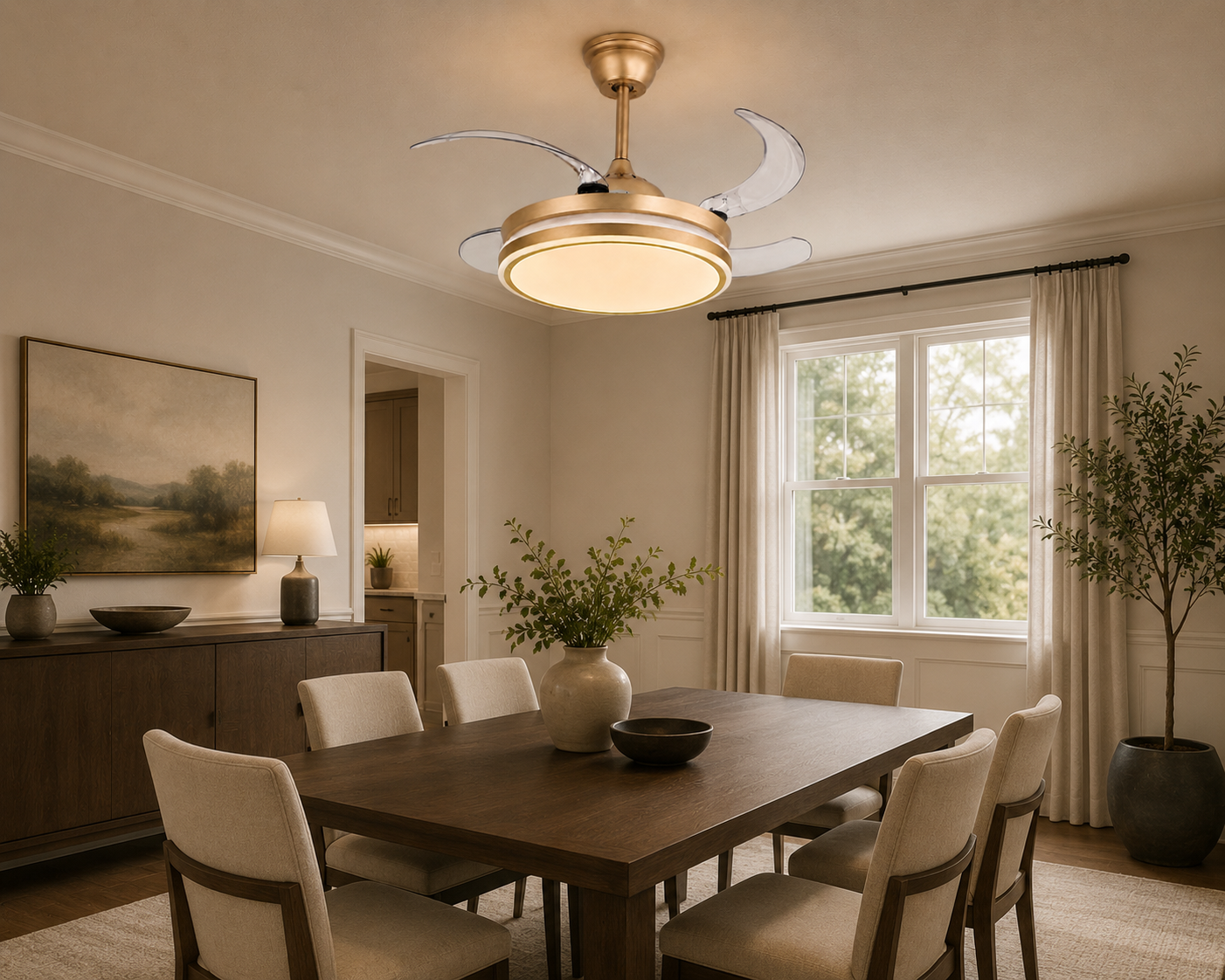 Gold Retractable Blade Ceiling Fan With Remote