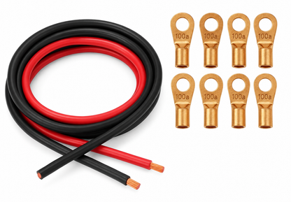 Red & Black 20mm Solar Battery Cable With Lugs