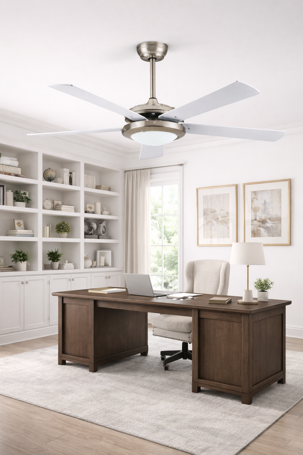 52 Inch White & Silver Ceiling Fan with LED and Remote
