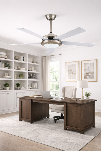 52 Inch White & Silver Ceiling Fan with LED and Remote
