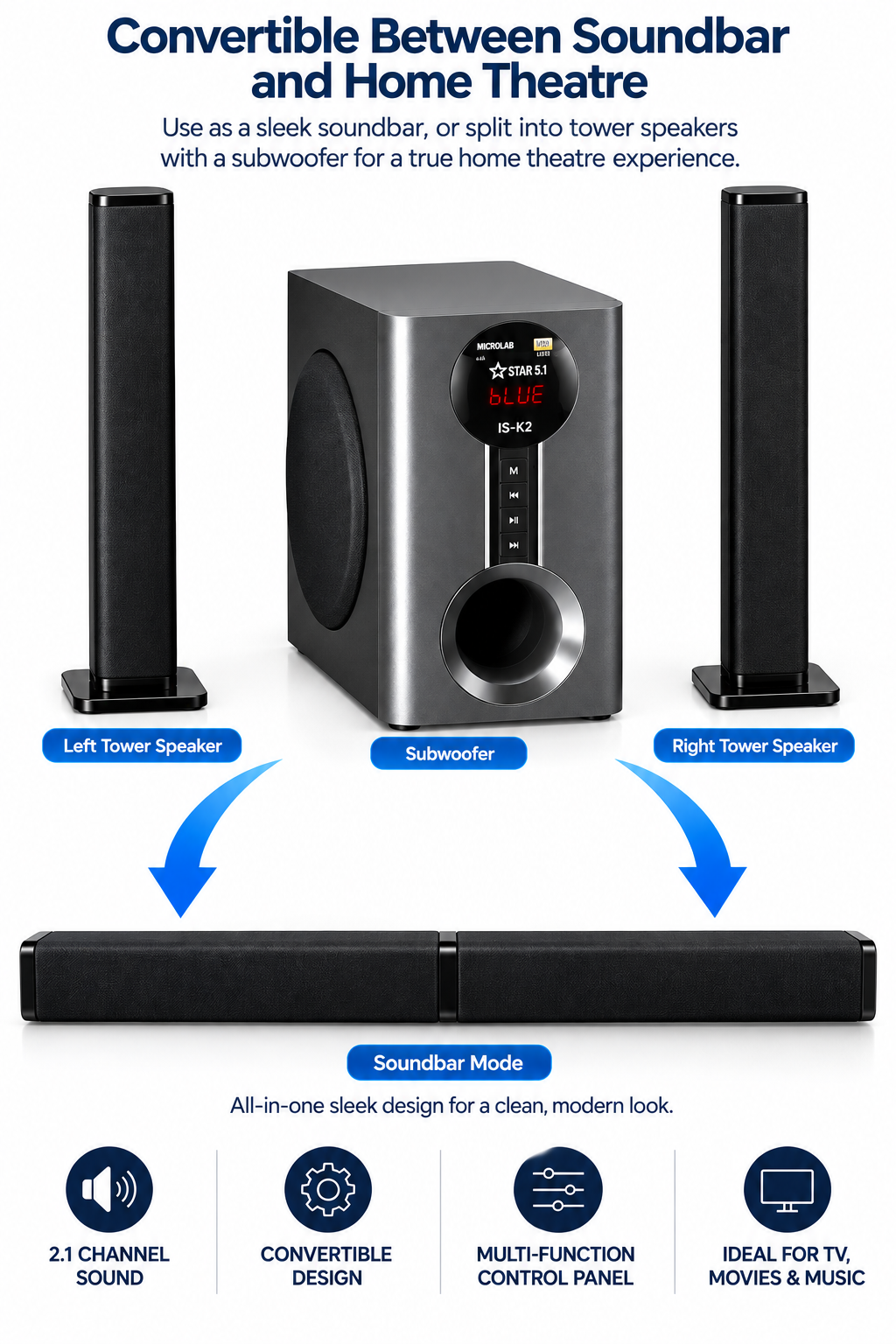 ISTAR-ST Bluetooth 2.1 Soundbar with Wired Subwoofer - K2