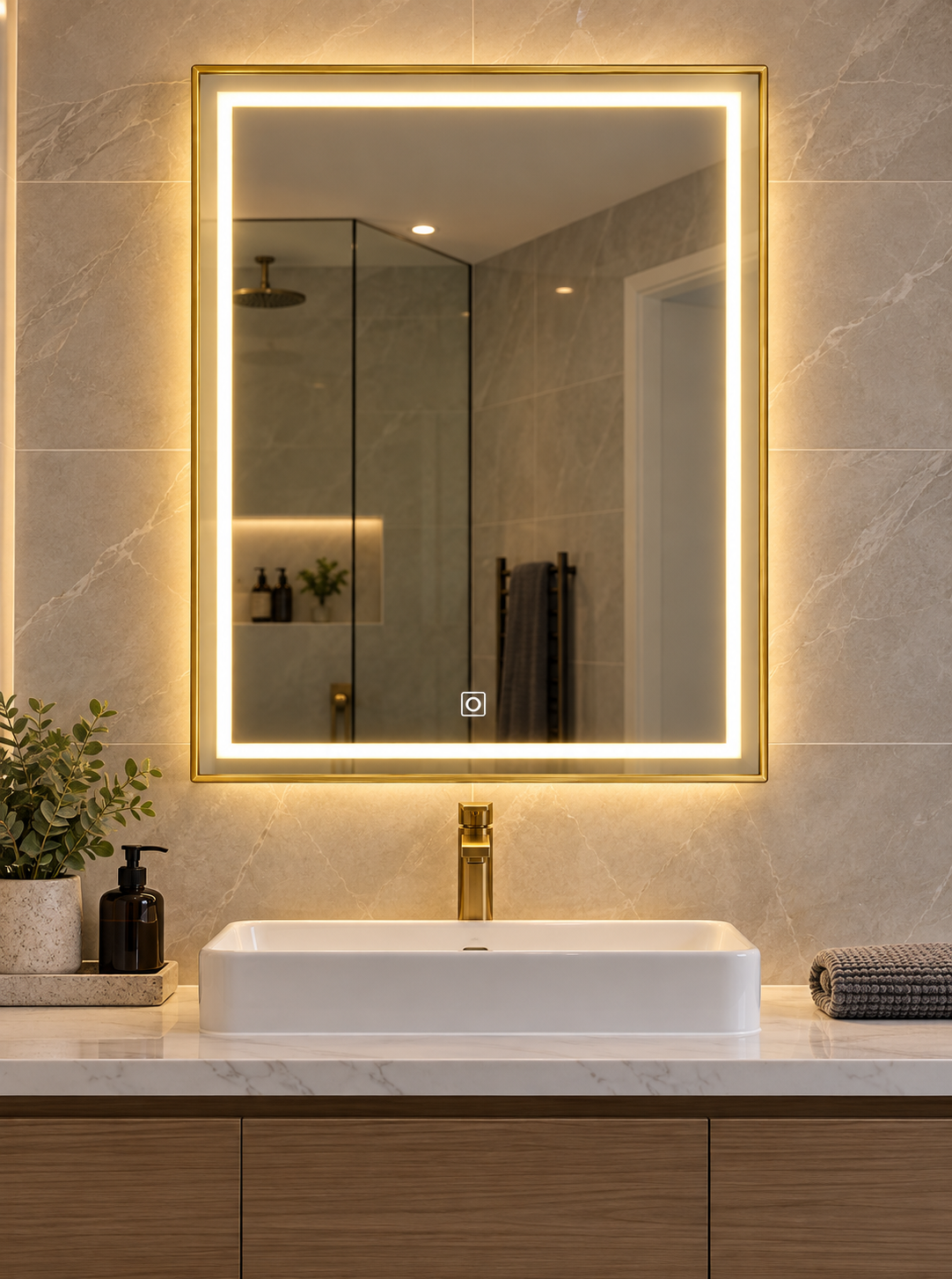 Gold Smart Touch LED Bathroom Mirror 90cm x 70cm
