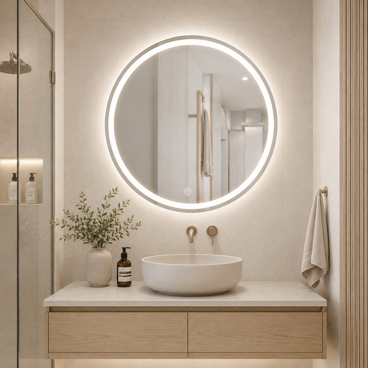 Smart Touch LED Bathroom Mirror Round 90cm