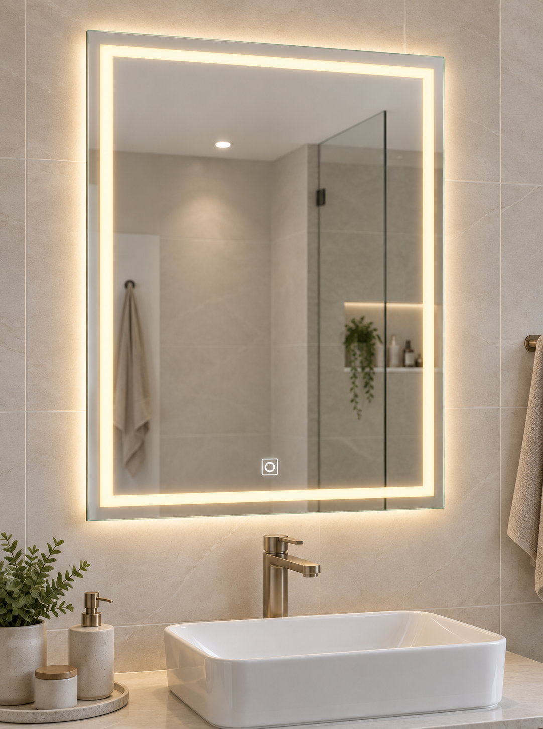 Frameless Smart Touch LED Bathroom Mirror 90cm x 70cm