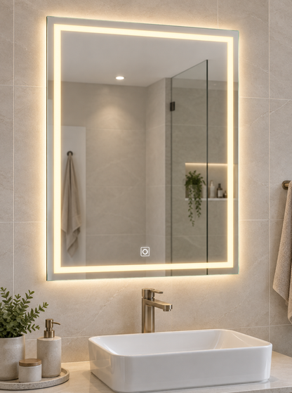 Frameless Smart Touch LED Bathroom Mirror 90cm x 70cm