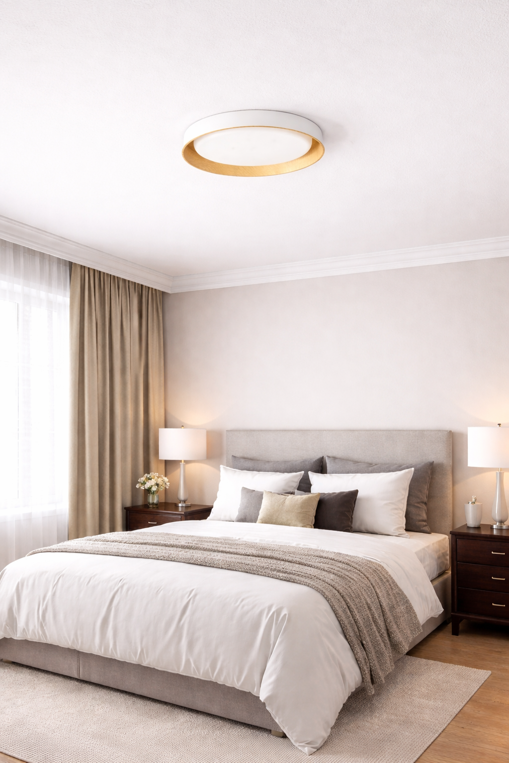 48w Decorative Ceiling Light With Built in LED - White & Wood