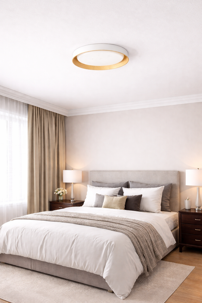48w Decorative Ceiling Light With Built in LED - White & Wood