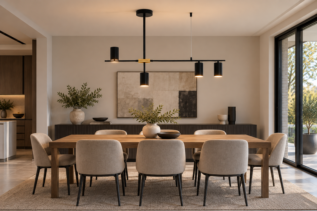 Black & Gold Minimalist Pendant Dining Light - 93cm