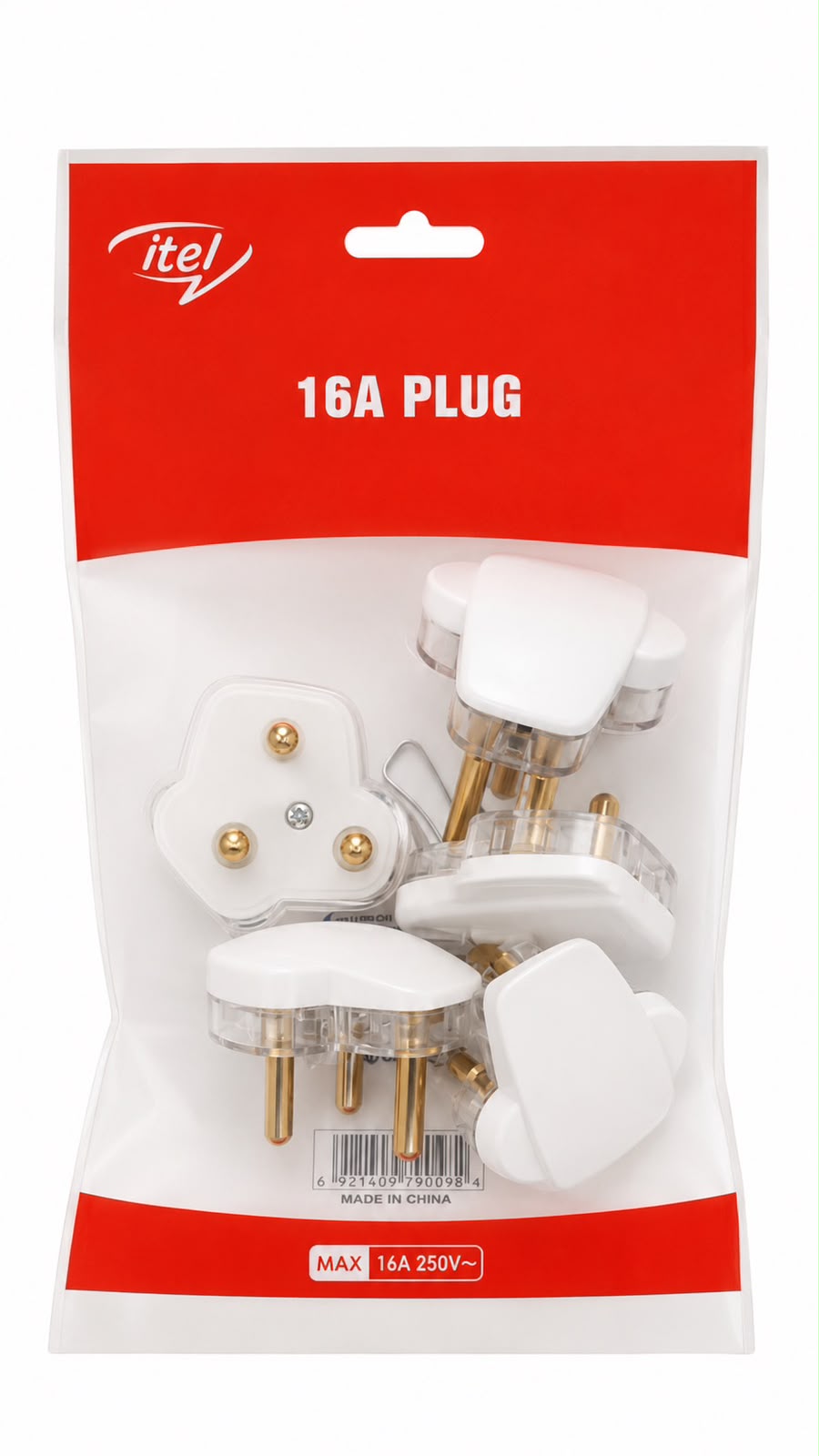 16a Three Pin White Plug Top - Pack of 5