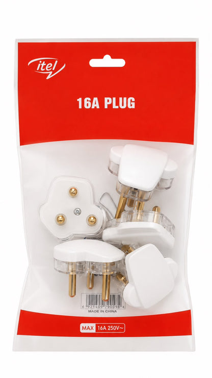 16a Three Pin White Plug Top - Pack of 5