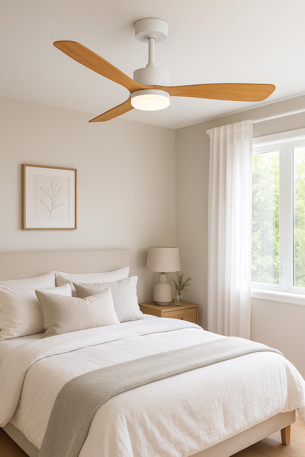 Wood LED Light Ceiling Fan With Remote - 107cm