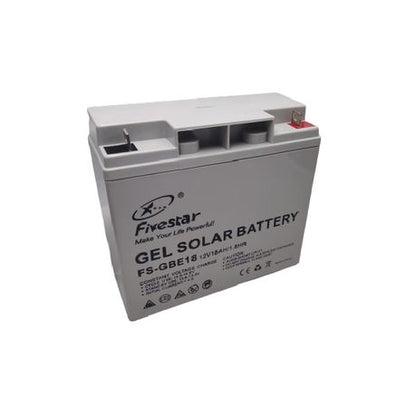 12V 18Ah gel battery for solar and backup systems. Maintenance-free, deep-cycle design with sealed build for safe indoor and outdoor power storage.
