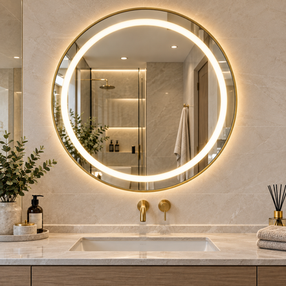 60cm Smart Touch LED Round Bathroom Mirror - Gold
