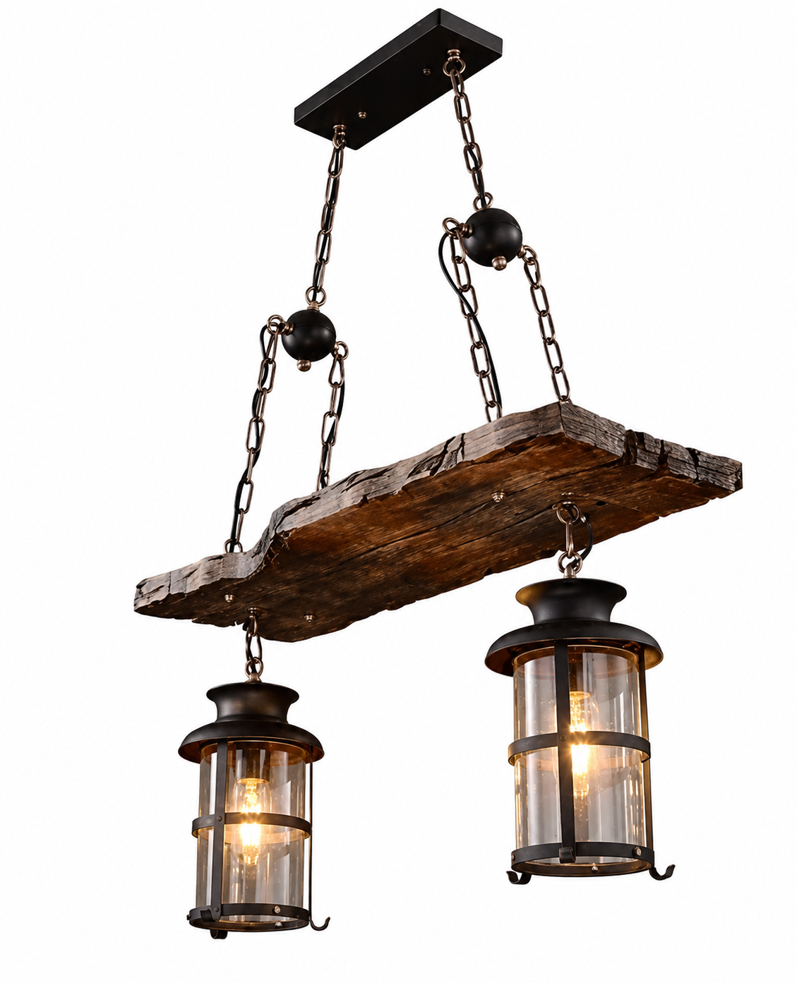 Rustic Wood & Iron 2 Lamp Pendant