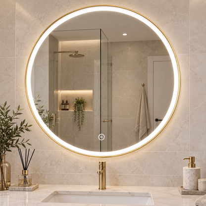 90cm Smart Touch LED Bathroom Mirror Round - Silver Or Gold