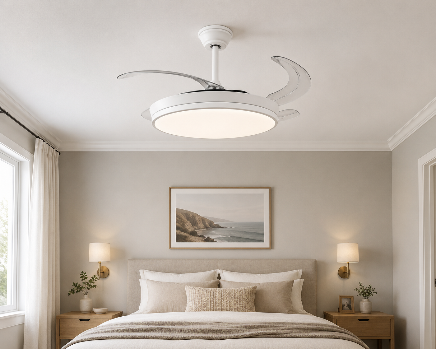 Retractable Ceiling Fan With LED & Remote Control - White