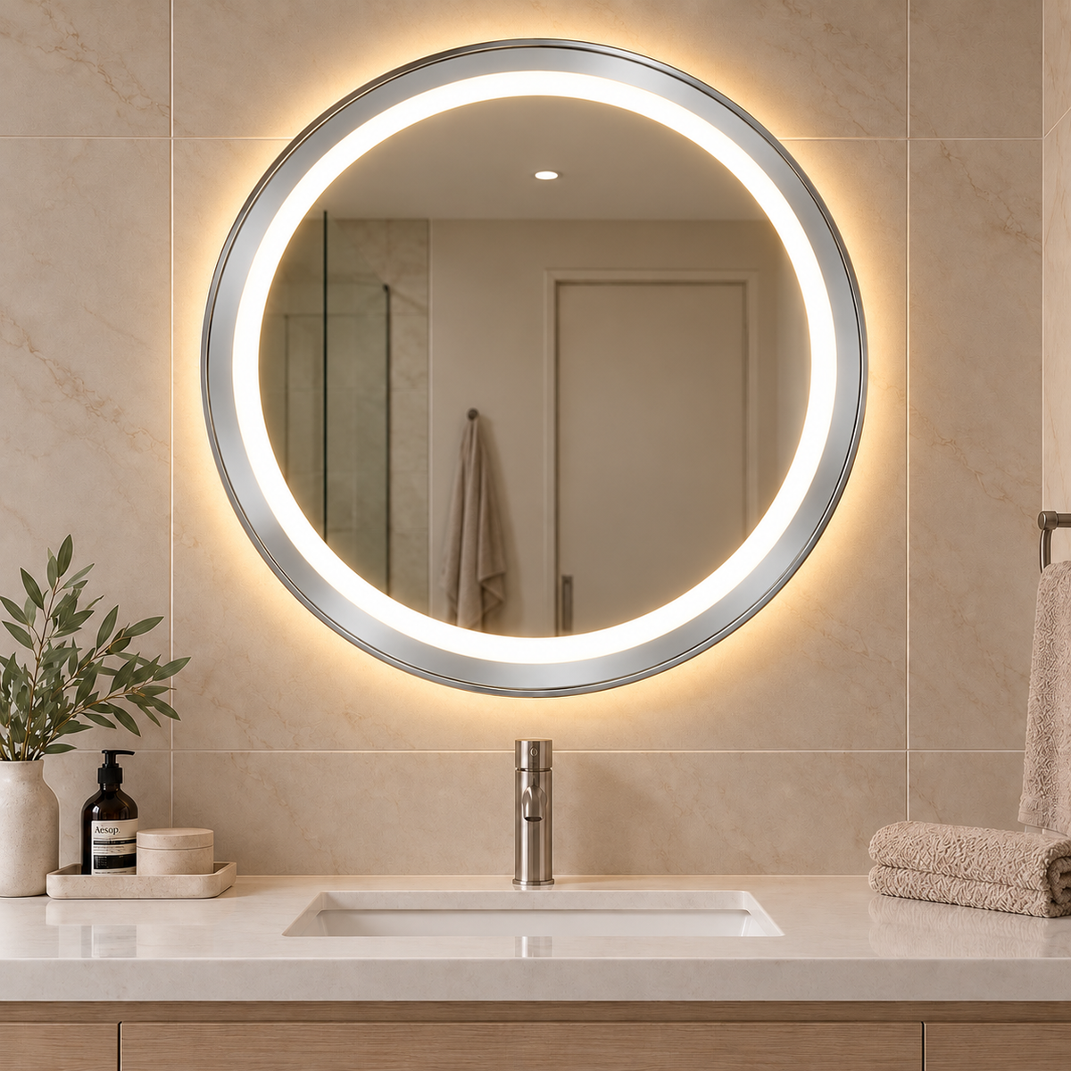 70cm Smart Touch LED Bathroom Mirror Round - Silver