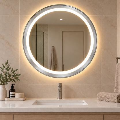 70cm Smart Touch LED Bathroom Mirror Round - Silver