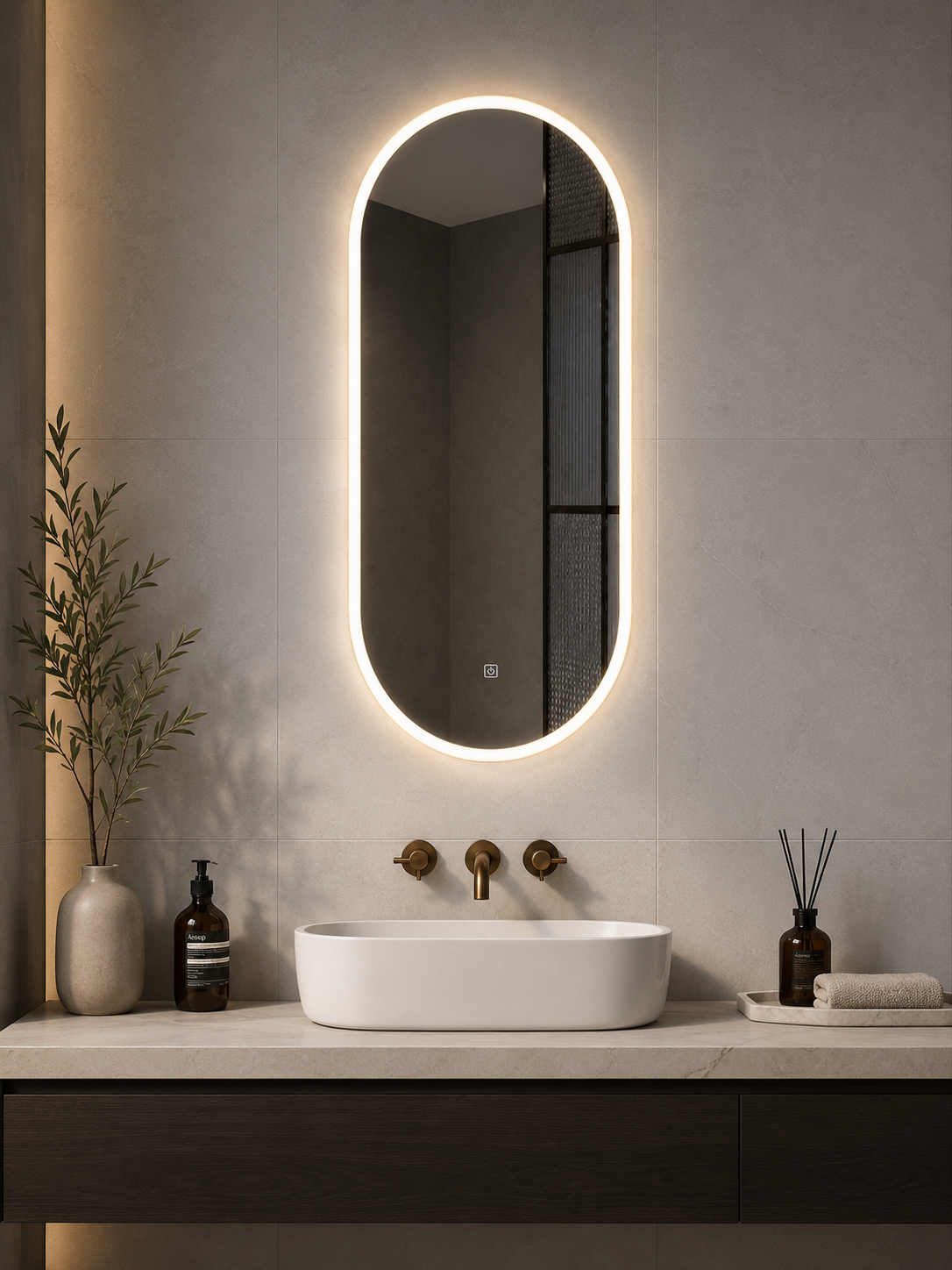 Smart Touch LED Bathroom Mirror Oval 90cmx60cm