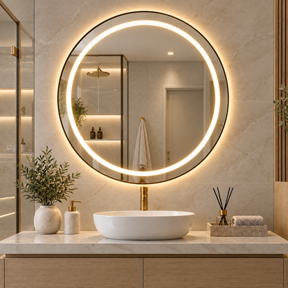 80cm Smart Touch LED Round Bathroom Mirror - Black